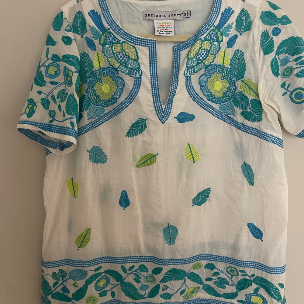 Gretchen Scott aqua and green top